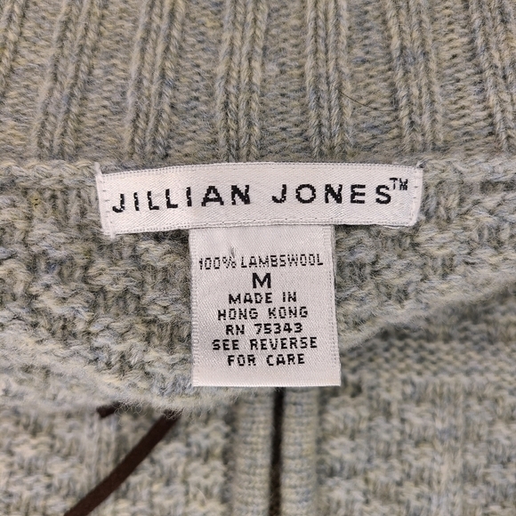 Jillian Jones Mint Green Lambswool Zip Up Square Knit Sweater Medium - Picture 3 of 10